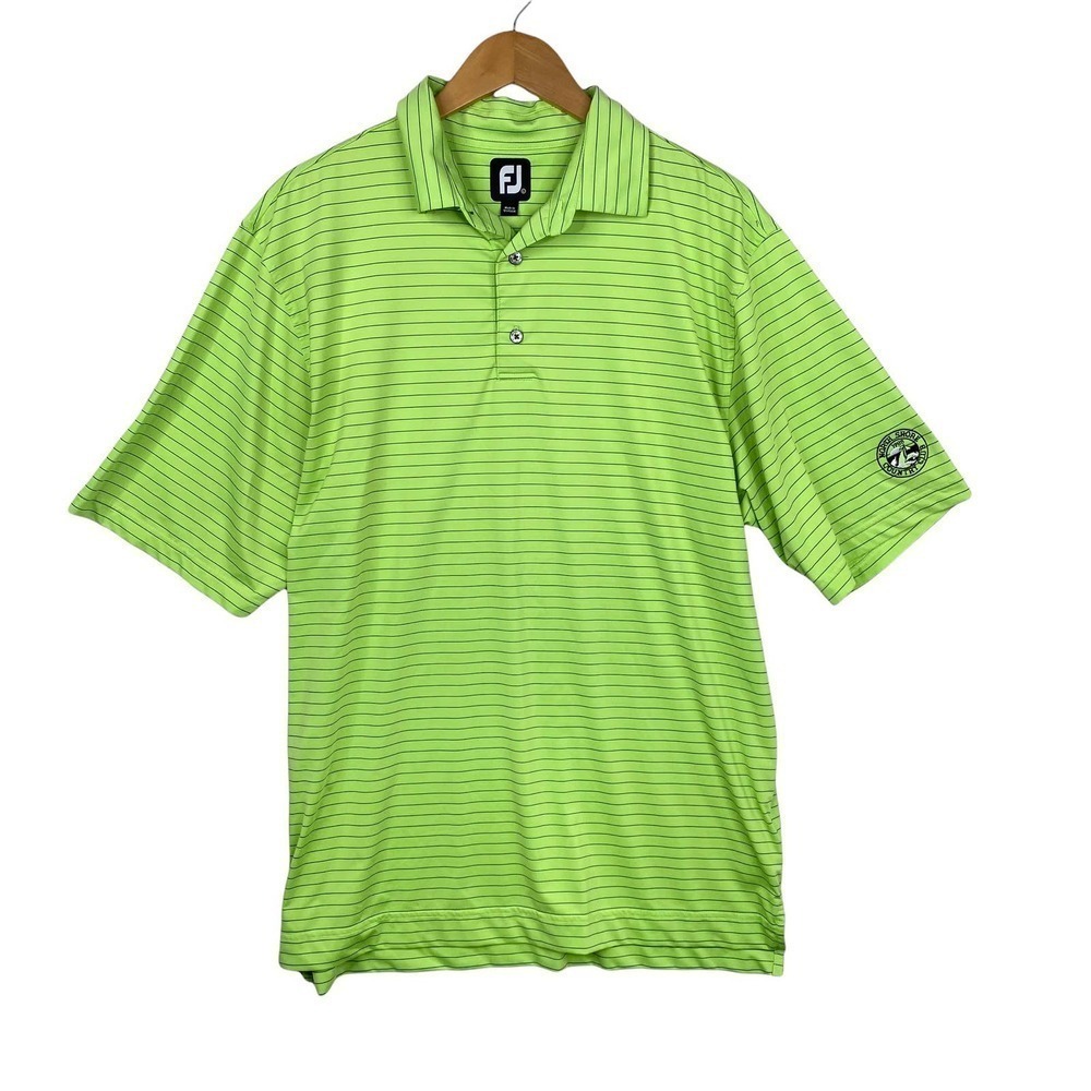 Men's Footjoy Neon Green Pinstripe Performance Golf Polo-Large